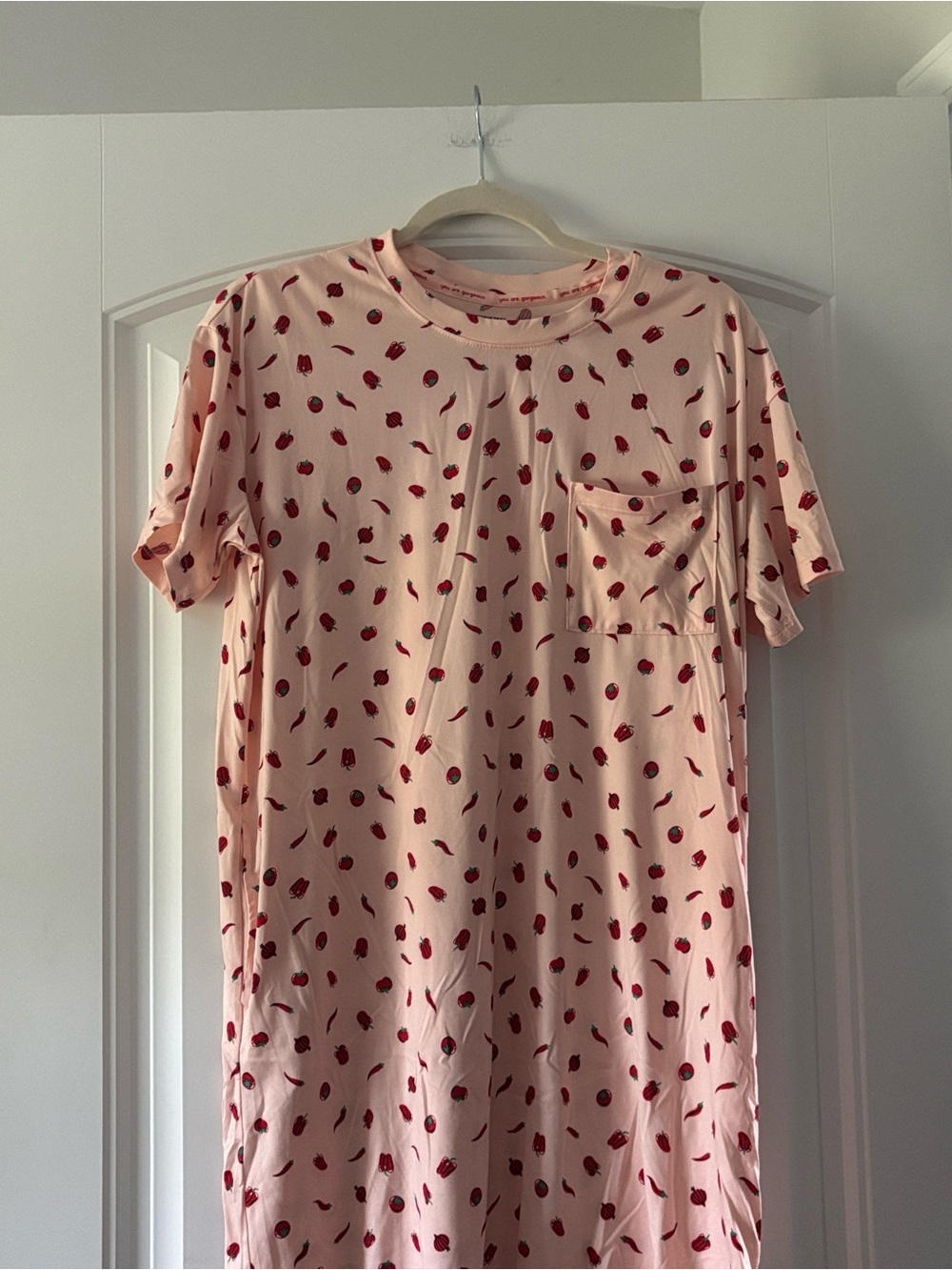 Women’s Pink Pepper-Print Short Sleeve Nightdress